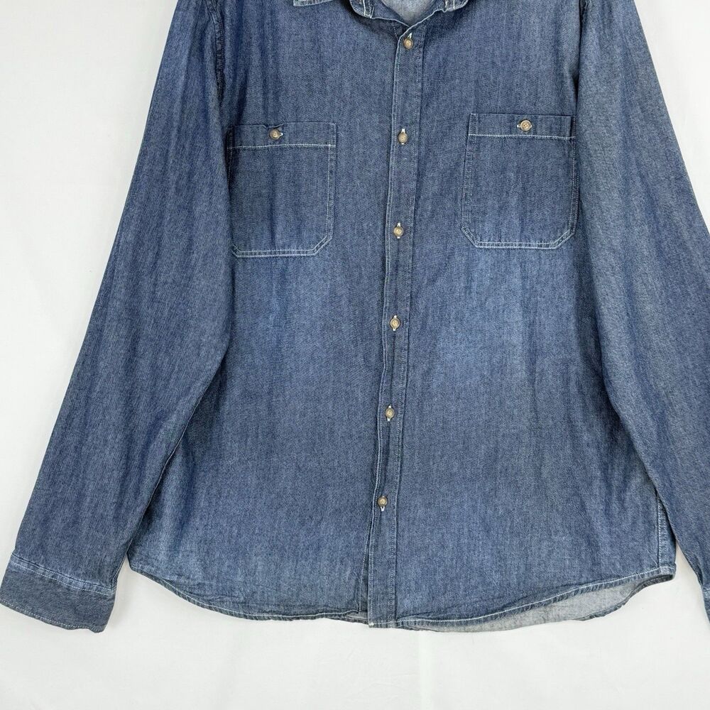 Men's Shirt XL Blue Denim Long Sleeve Button Up Pockets Classic Cotton Cape Juby - Picture 6 of 16